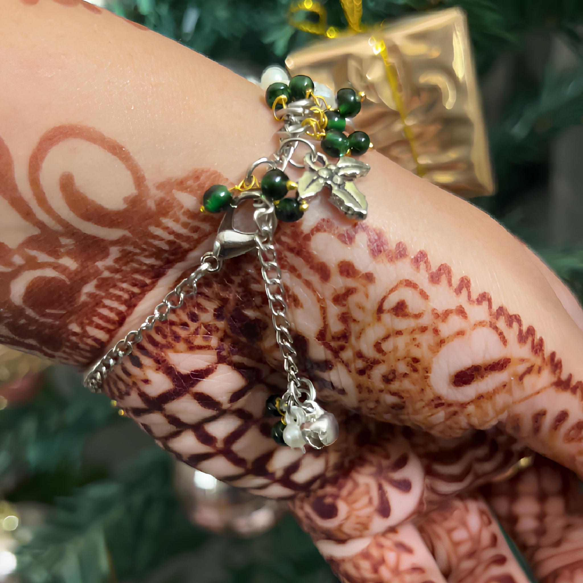 Ethereal Grace: Handcrafted Silver-Finish Divine Charm Bracelet