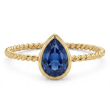 The Azure Drop: Pear-Cut Sapphire Twisted Band Ring in 18K Gold