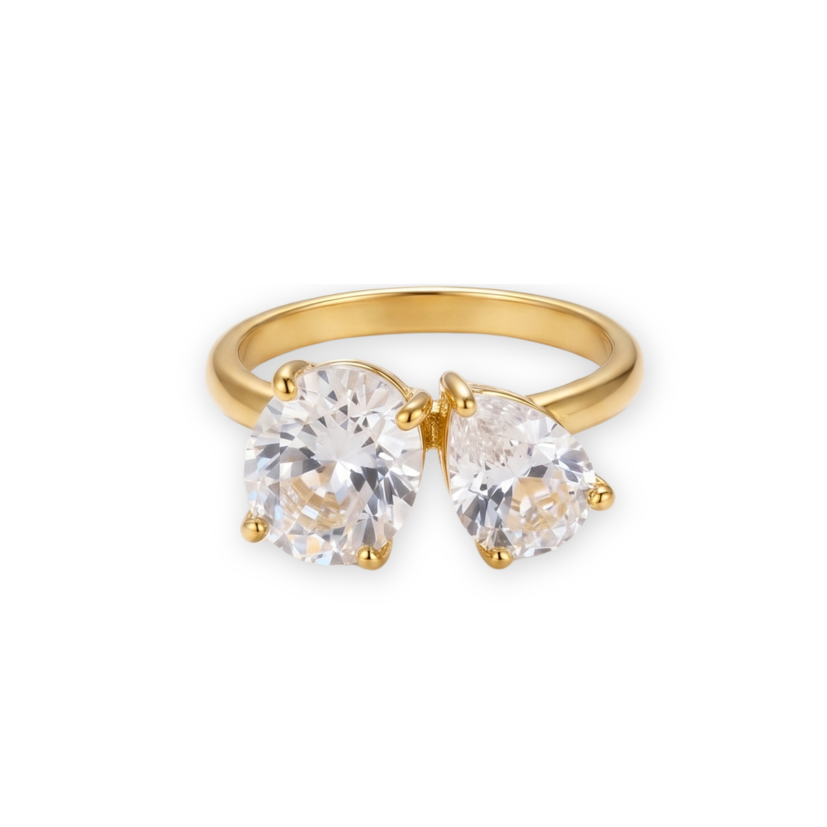 Two-Stone Bypass Cubic Zirconia Ring in Gold Finish