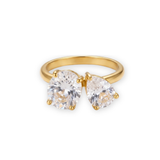 Two-Stone Bypass Cubic Zirconia Ring in Gold Finish
