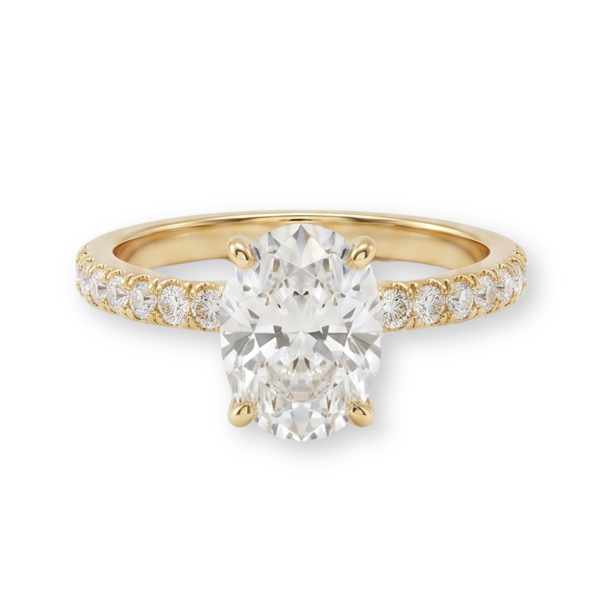 Oval-Cut Pavé Engagement Ring in Gold Finish