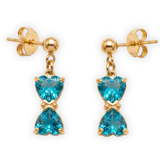 18K Gold Plated Blue Topaz Double-Heart Dangle Earrings