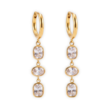 18K Gold-Plated Triple Stone Drop Hoop Earrings