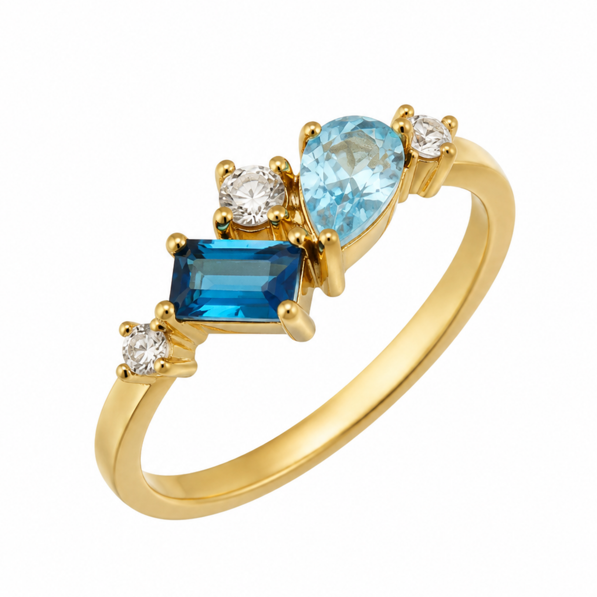 Gold Multi-Stone Blue Topaz and Diamond Cluster Ring