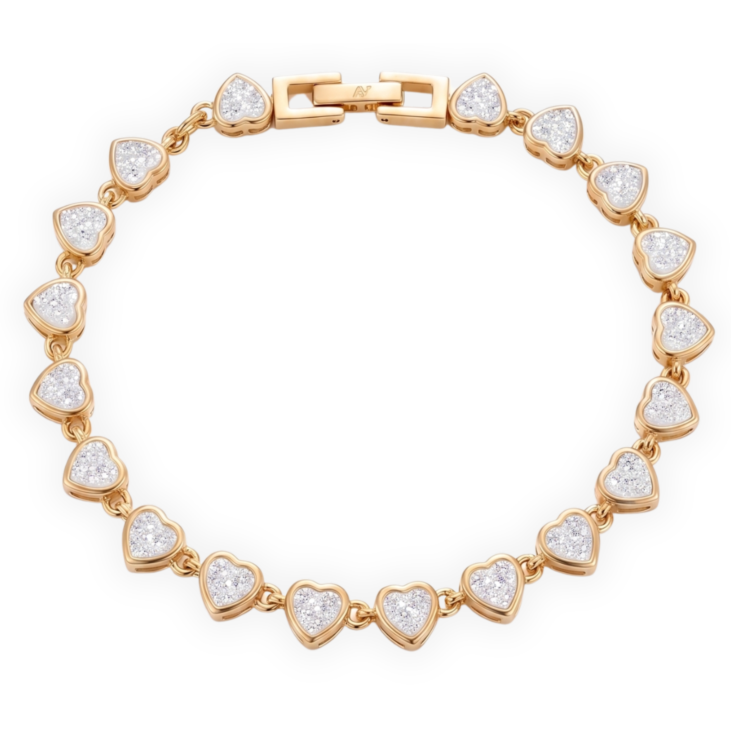 18K Gold Plated Heart Link Bracelet with White Crystal Pavé