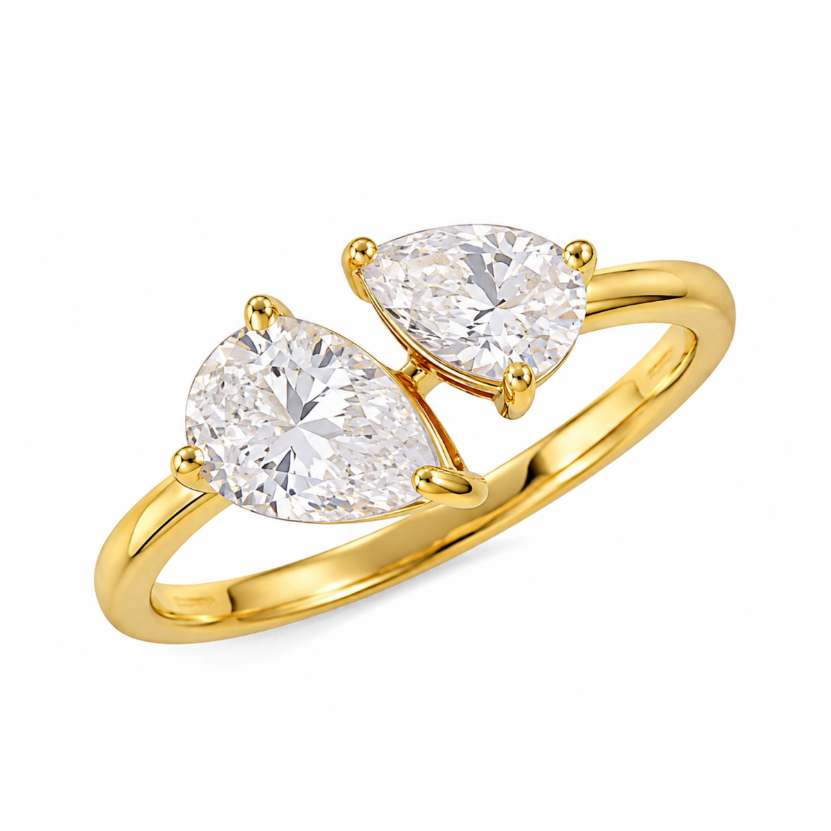 Elegant Double Pear-Cut Crystal Gold Plated Ring for Women