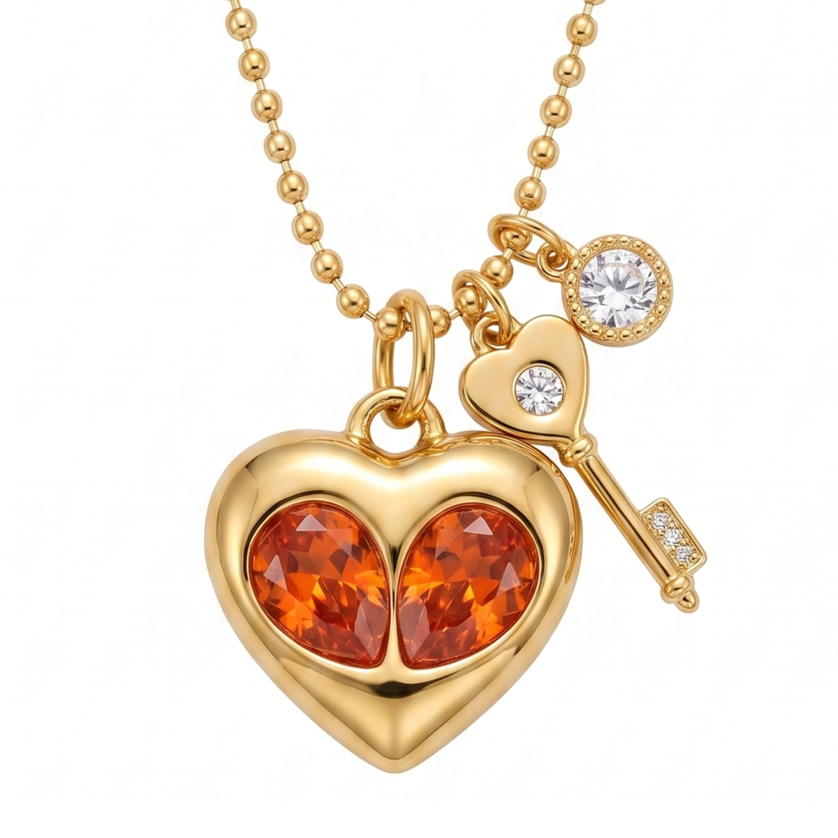 Golden Heart & Key Charm Pendant Necklace