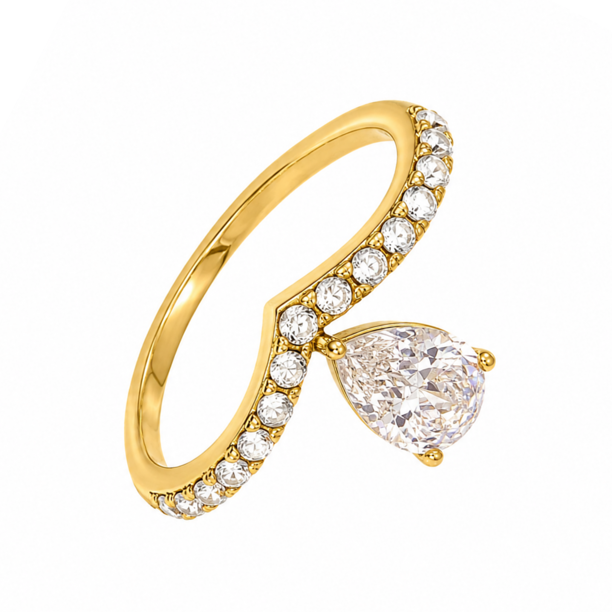 Golden V-Band Pear Drop Ring