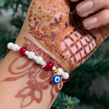 Sacred Protection Handcrafted Pearl & Carnelian Charm Bracelet