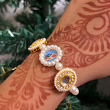 Royal Divinity: Handcrafted Kundan & Pearl Devotional Bracelet