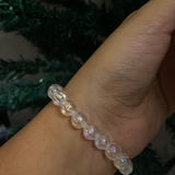 Devotional Guru Portrait Beaded Bracelet – Iridescent Moonstone Aura Stretch Bracelet