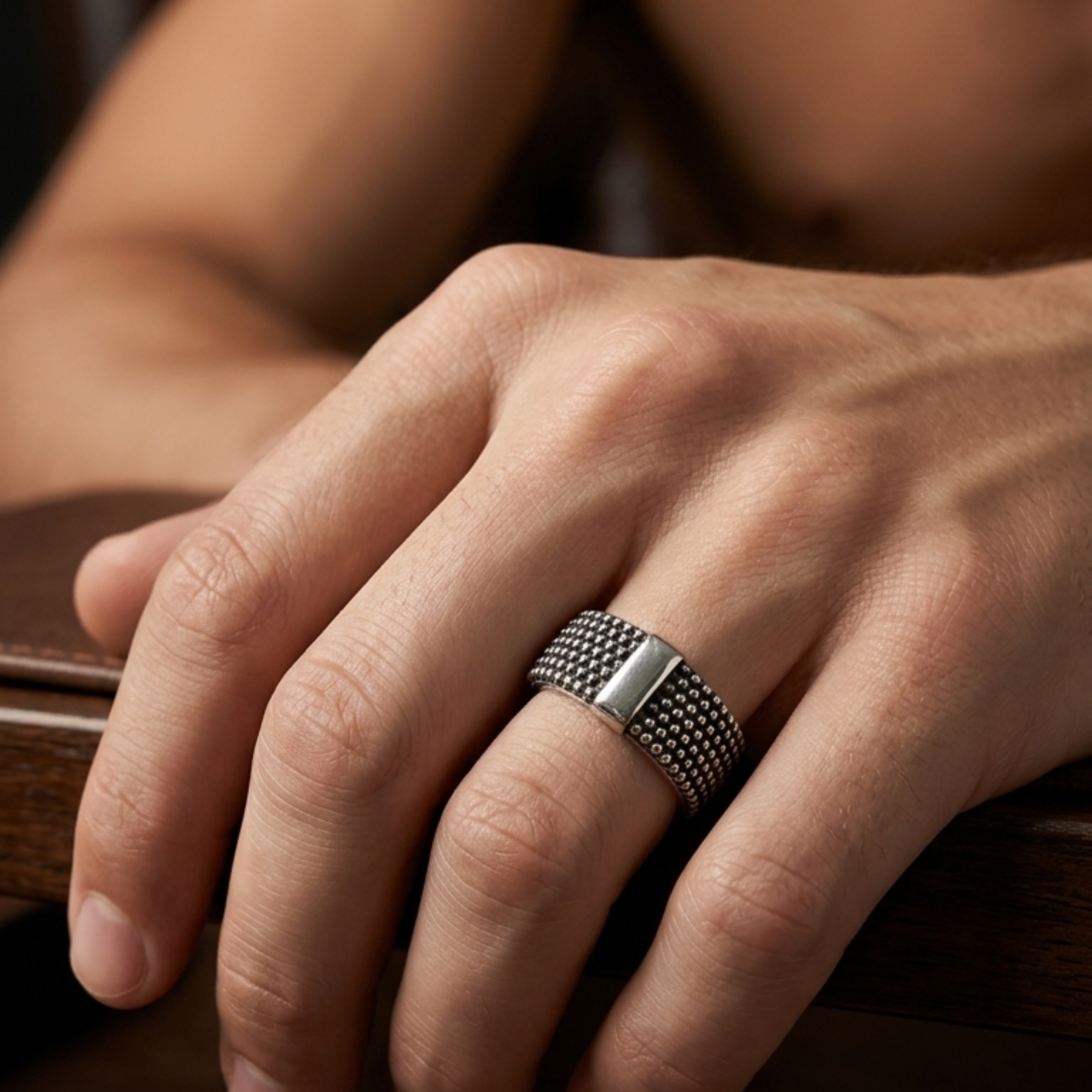 Oxidized Silver Textured Band Ring