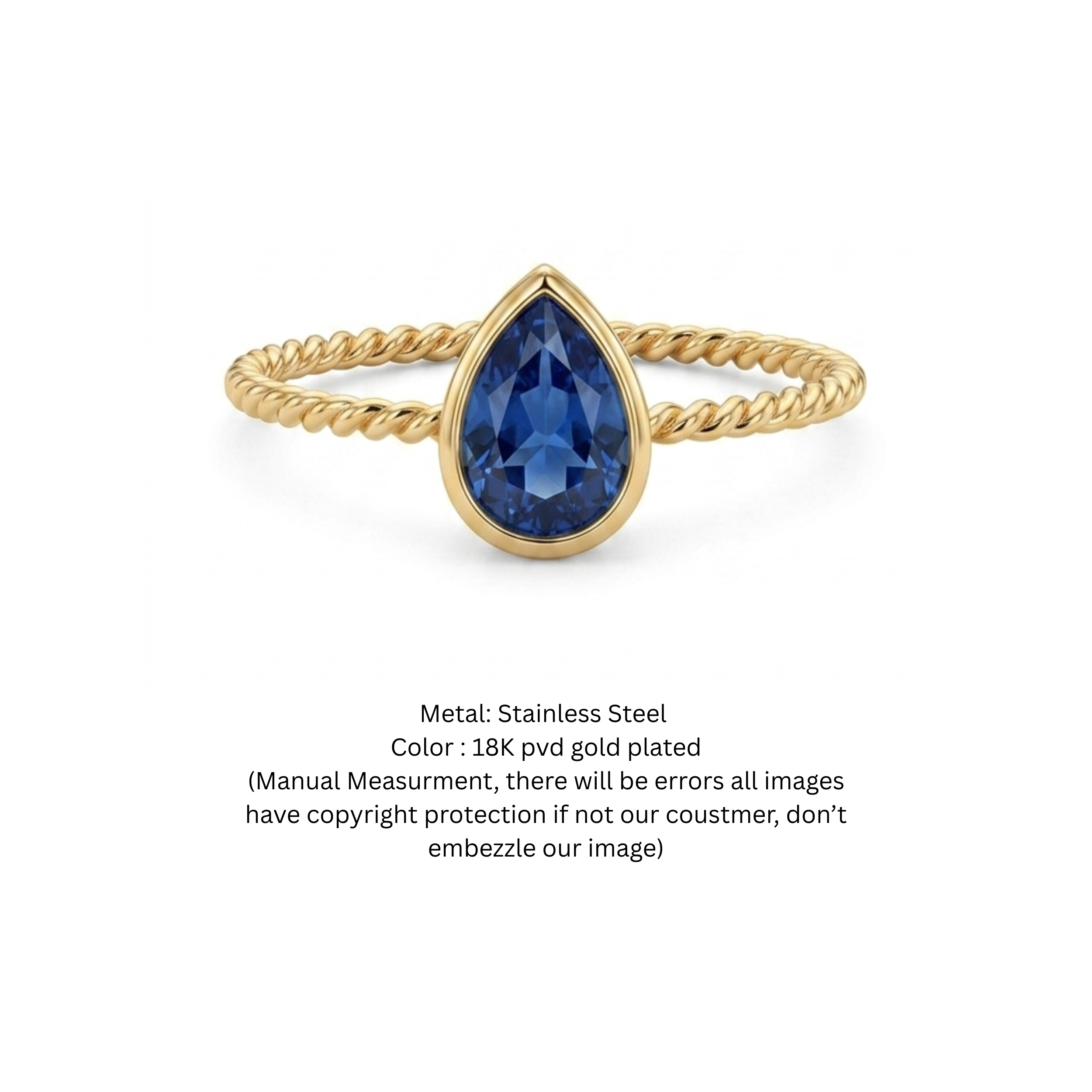 The Azure Drop: Pear-Cut Sapphire Twisted Band Ring in 18K Gold