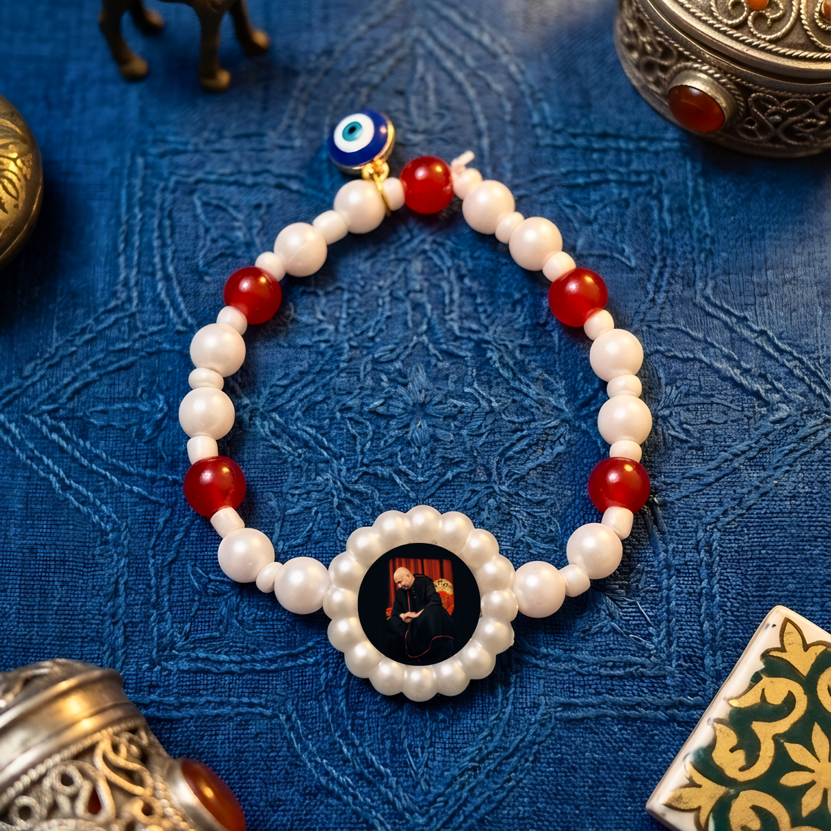 Sacred Protection Handcrafted Pearl & Carnelian Charm Bracelet