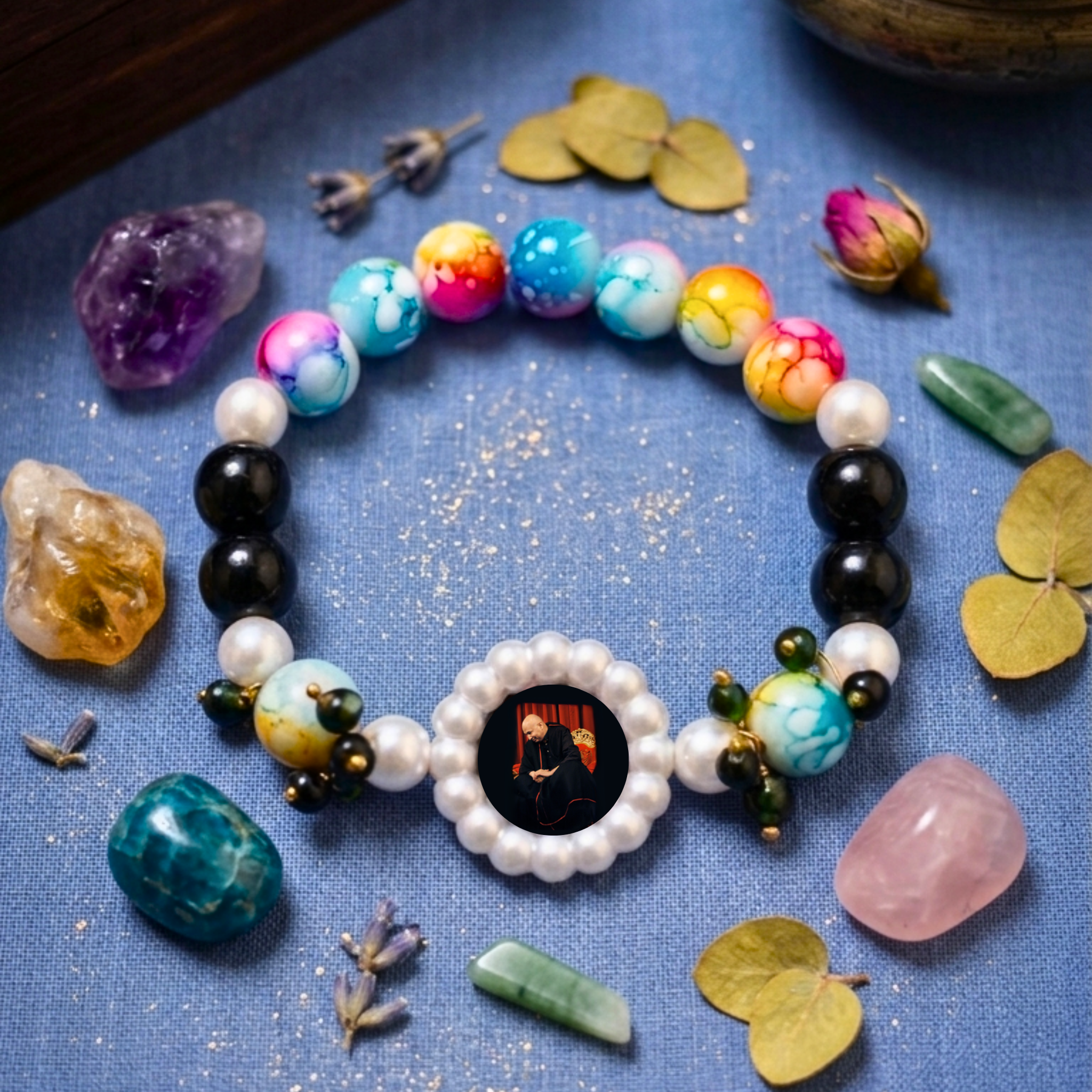 Celestial Harmony: Handcrafted Multi-Chroma Medallion Bracelet