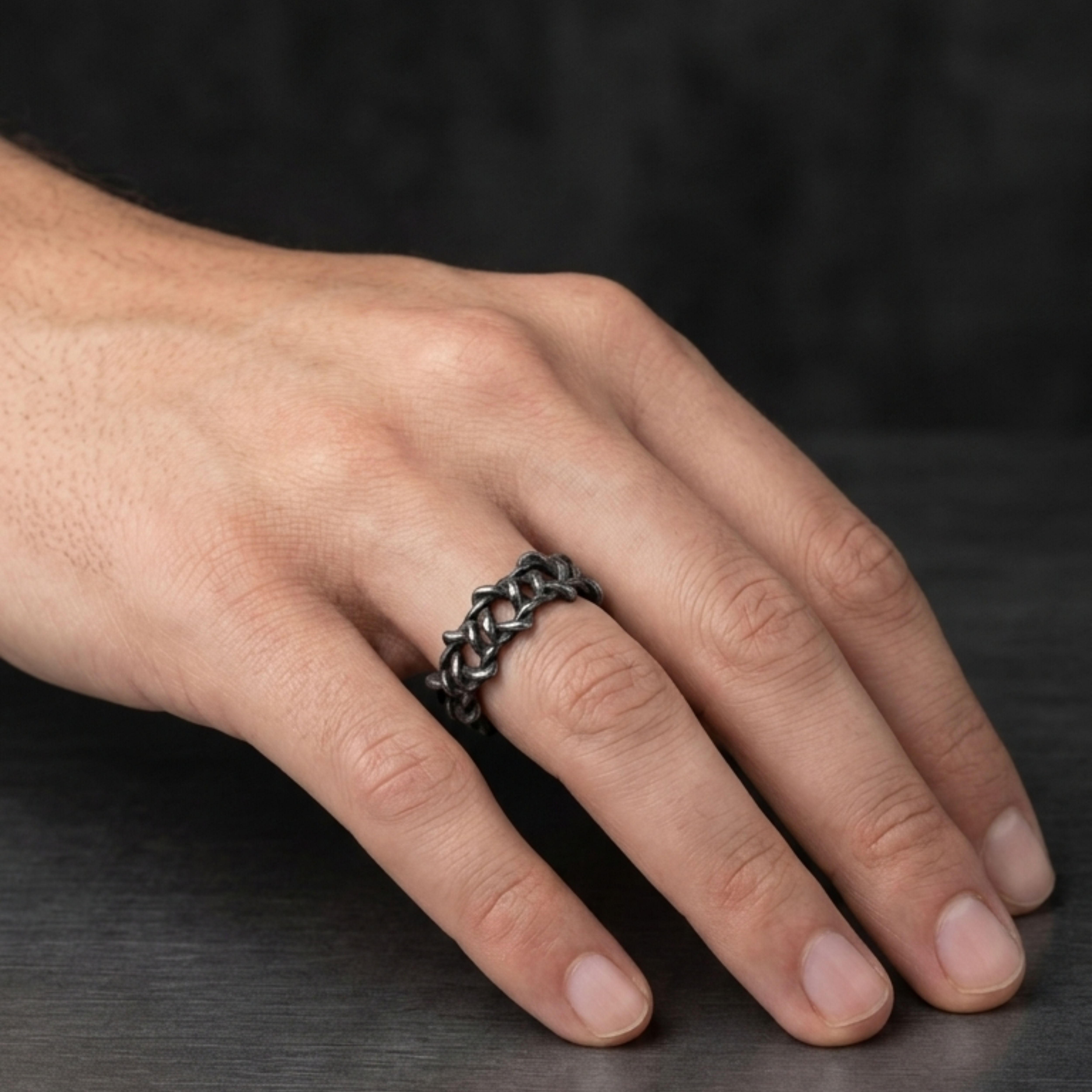 Oxidized Interlocking Weave Band Ring