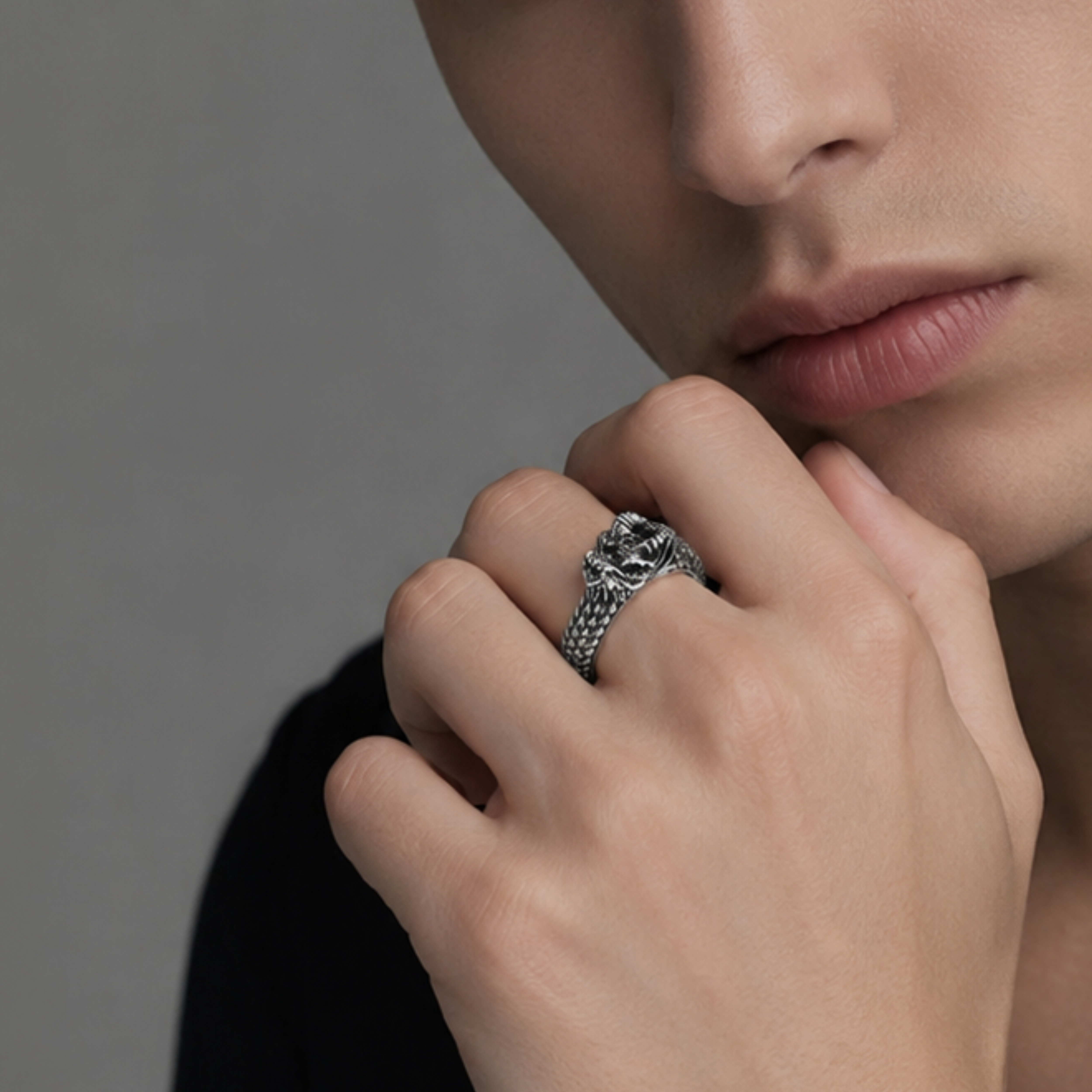 Dragon Crest Stainless Steel Statement Ring for Men