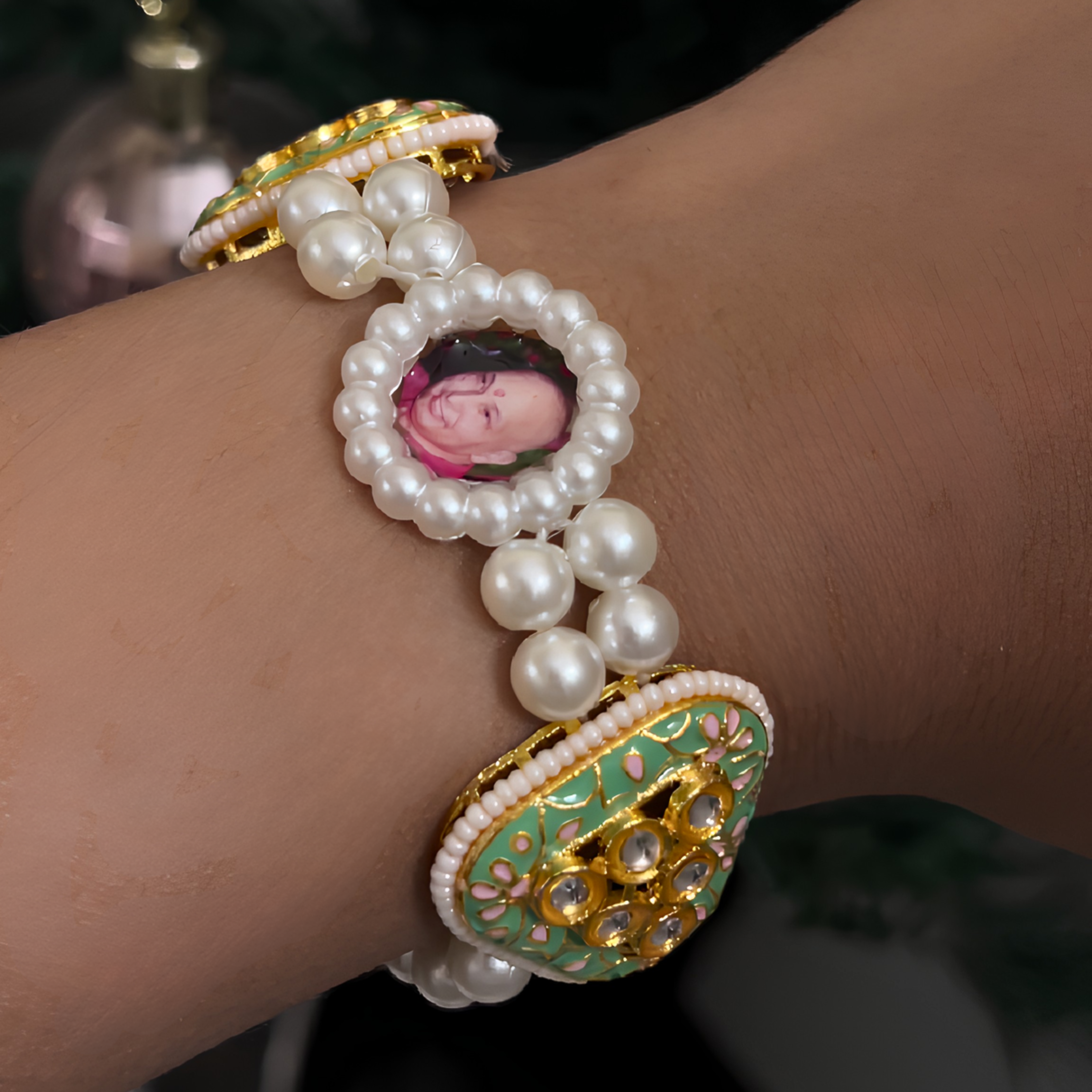 Divine Heritage: Guruji Swaroop Meenakari Blessing Bracelet