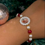 Divine Blessings: Guruji Swarup Pearl & Red Bead Bracelet