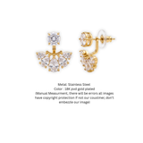 18K Gold Plated CZ Marquise Fan Jacket Stud Earrings