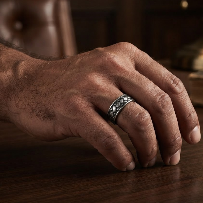 Men's Vintage Braided Band Ring in Antique Silver Finish