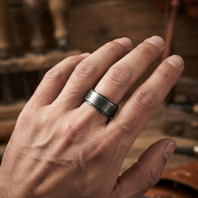 Men's Vintage Norse Valknut Symbol  Ring in Antique Silver Finish
