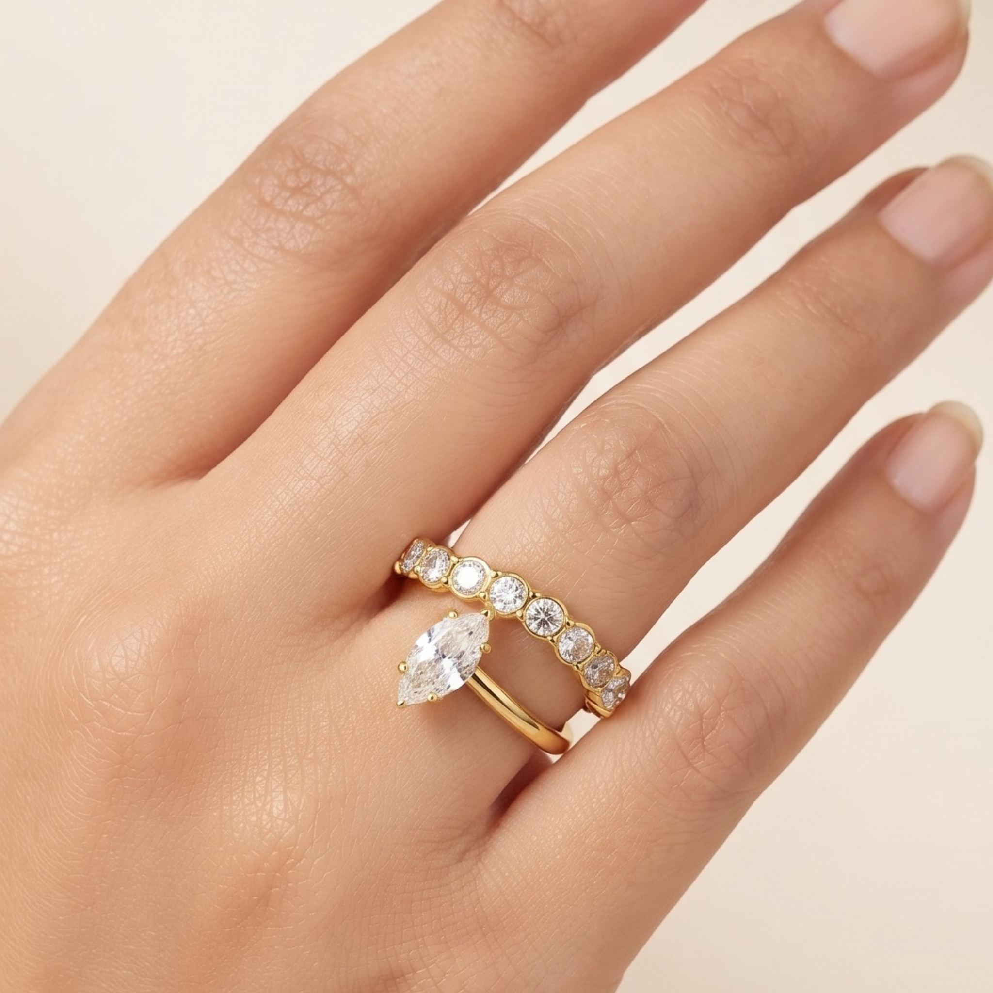 Golden Aura Marquise Split-Band Ring