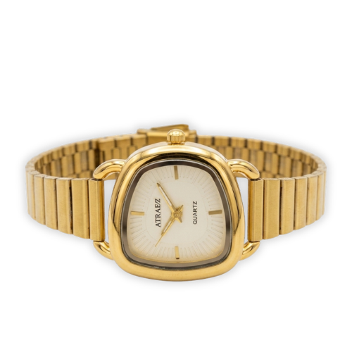 Elegant ATRAEIZ Women's Gold-Tone Quartz Watch – Classic Square-Oval Dial with Flexible Expansion Bracelet