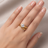 Gold-Plated Bypass Solitaire Adjustable Ring with Round Brilliant Stone