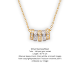 Two-Tone Mixed Metal 5-Ring Rondelle Charm Necklace with Pave Crystals