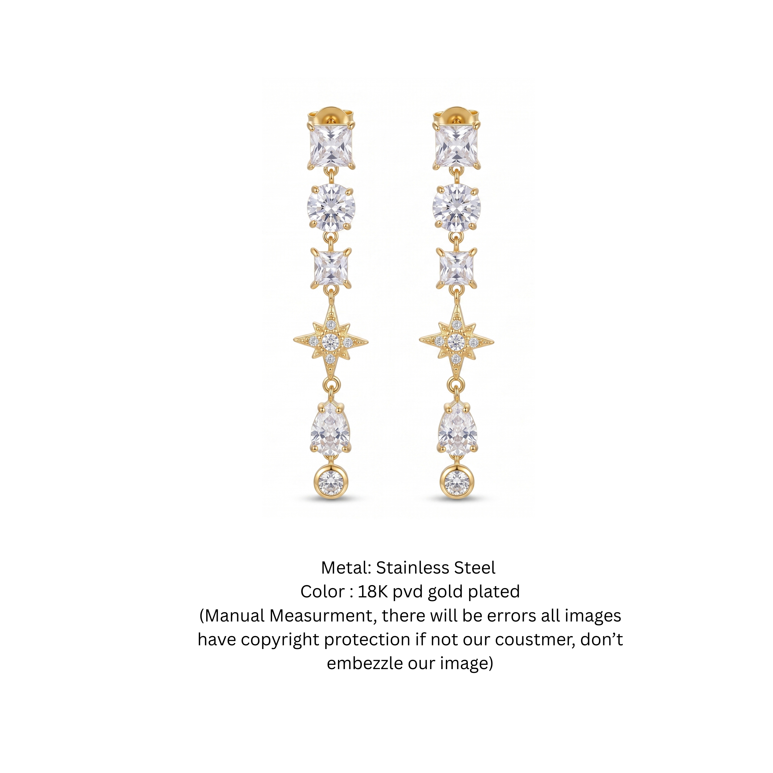 Celestial Elegance: 18K Gold Plated Cubic Zirconia Starburst Drop Earrings
