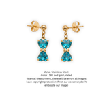 18K Gold Plated Blue Topaz Double-Heart Dangle Earrings