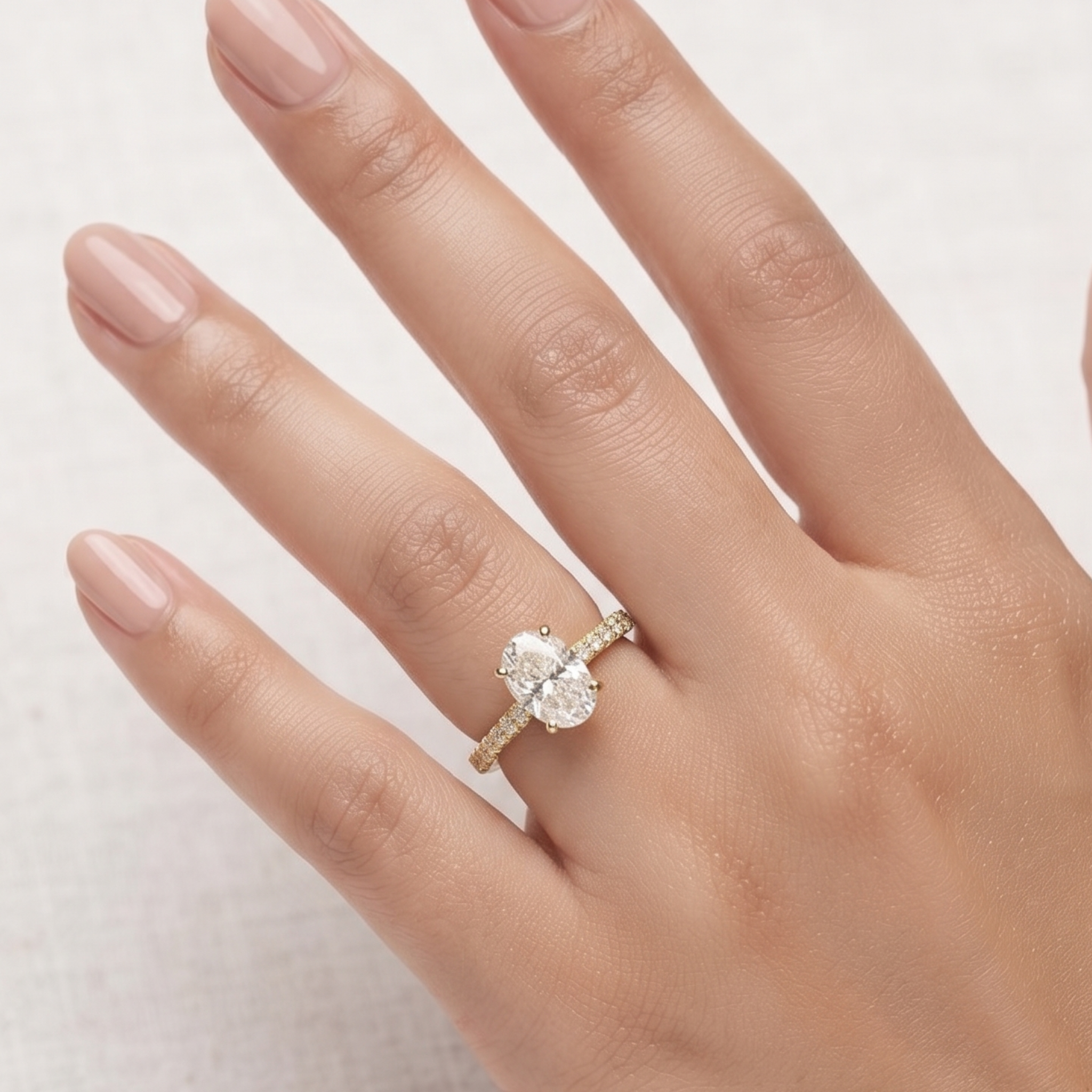 Oval-Cut Pavé Engagement Ring in Gold Finish