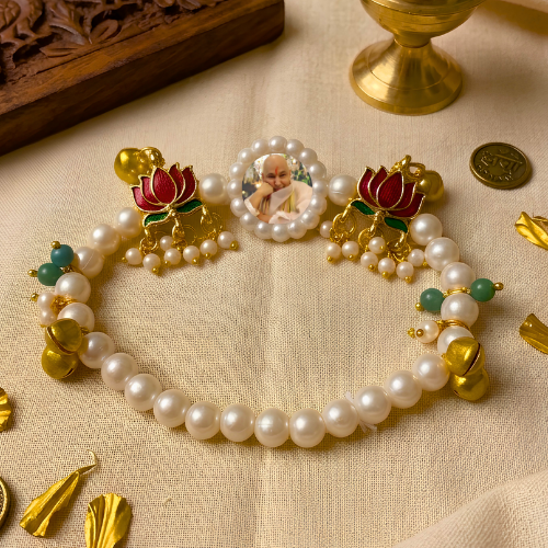 Divine Grace Pearl & Red Lotus Bracelet