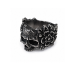 Gothic Floral Skull Ring in Antiqued Silver