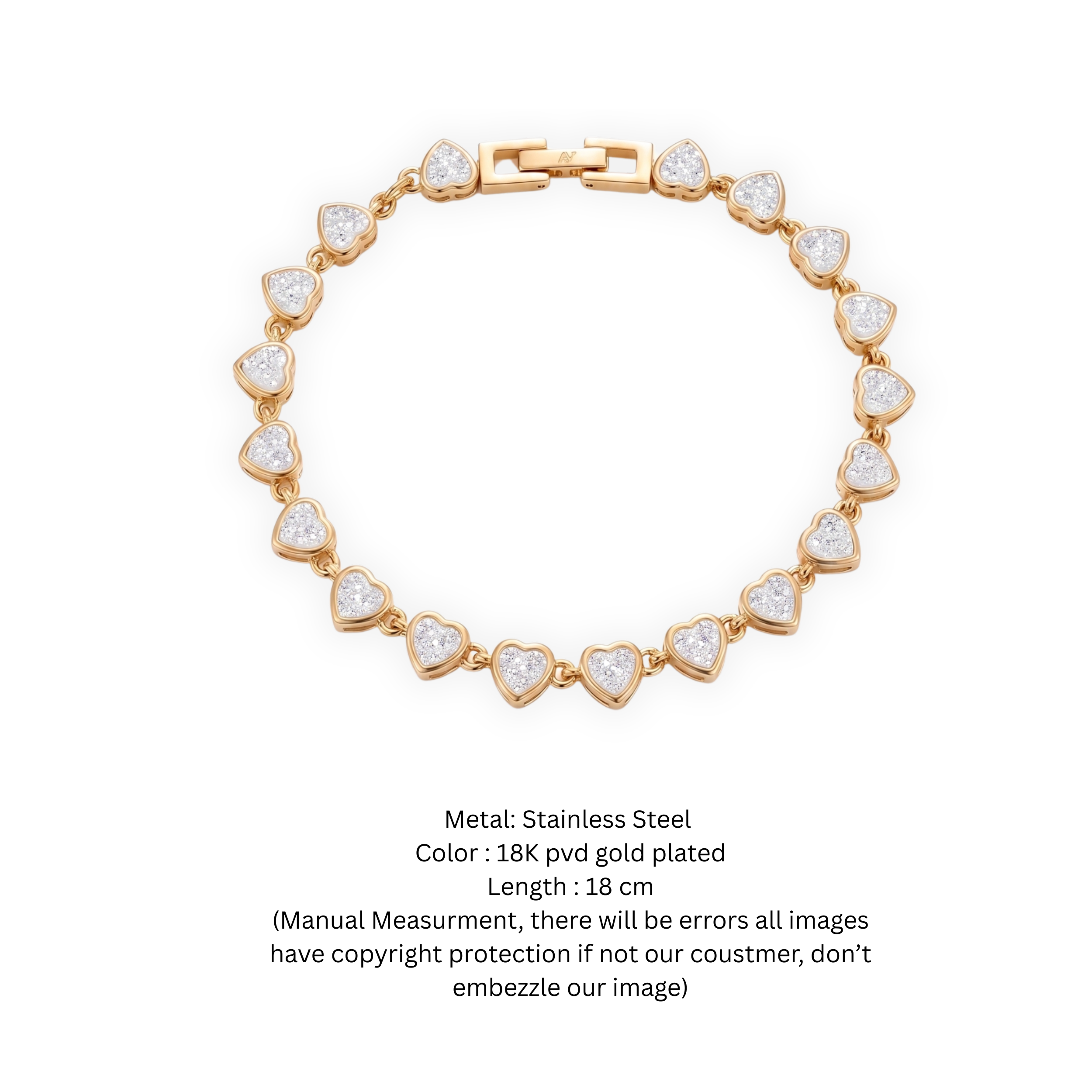 18K Gold Plated Heart Link Bracelet with White Crystal Pavé
