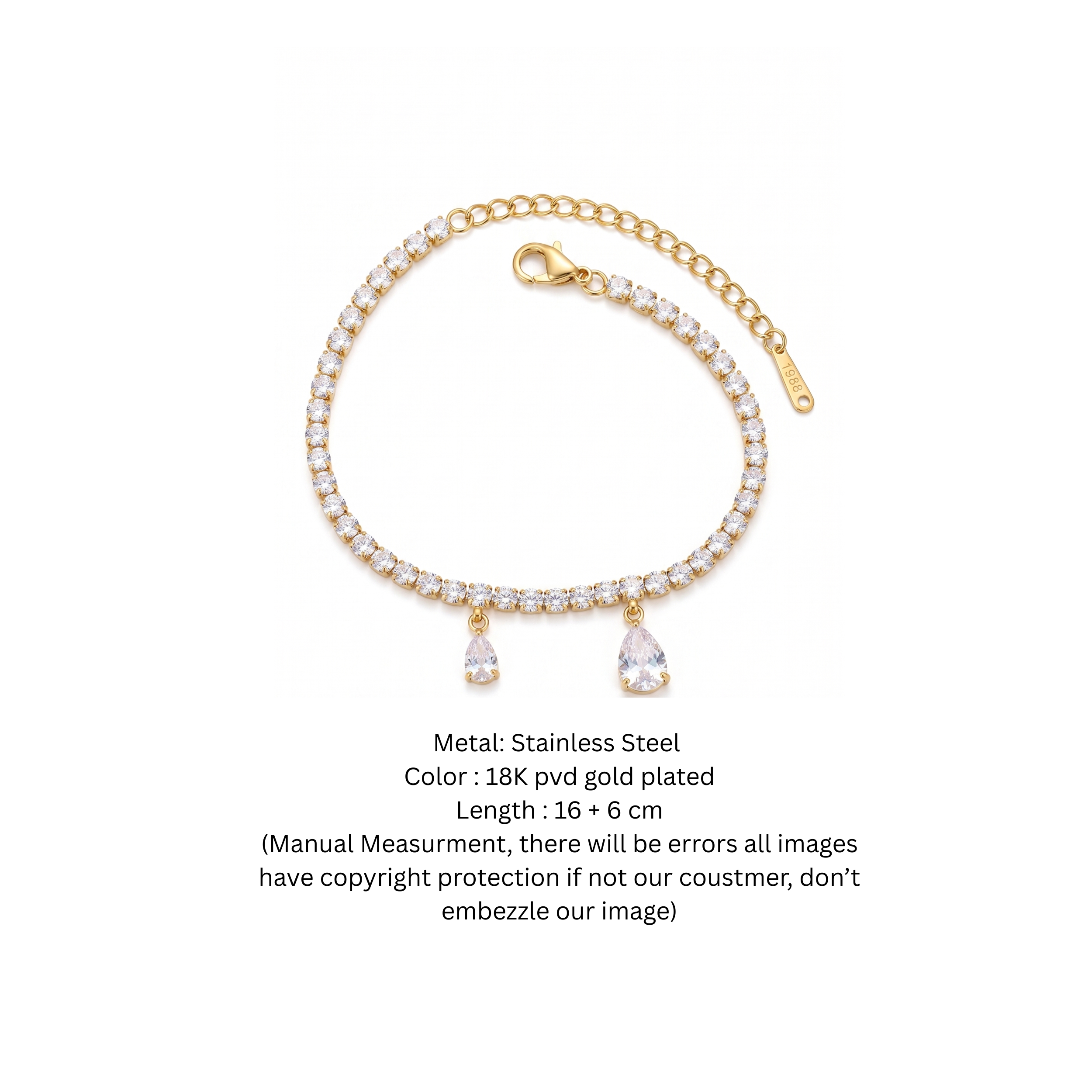 Shimmering Cascade: The Teardrop Charm Tennis Bracelet