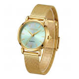Elegant AI KAI ER Women's Gold-Tone Quartz Watch – Iridescent Light Green Dial with Premium Mesh Mesh Bracelet