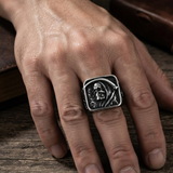Men's Vintage Grim Reaper Skull Signet Ring in Stainless Steel