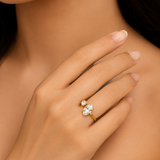 Elegant Dual Stone Gold Plated Statement Ring for Women | Round & Marquise Cut Sparkling Stones