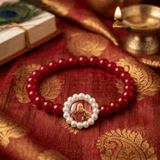 Divine Grace Guruji Swarup Bracelet - Crimson Red Beads with Pearl Frame