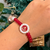 Divine Grace Guruji Swarup Bracelet - Crimson Red Beads with Pearl Frame