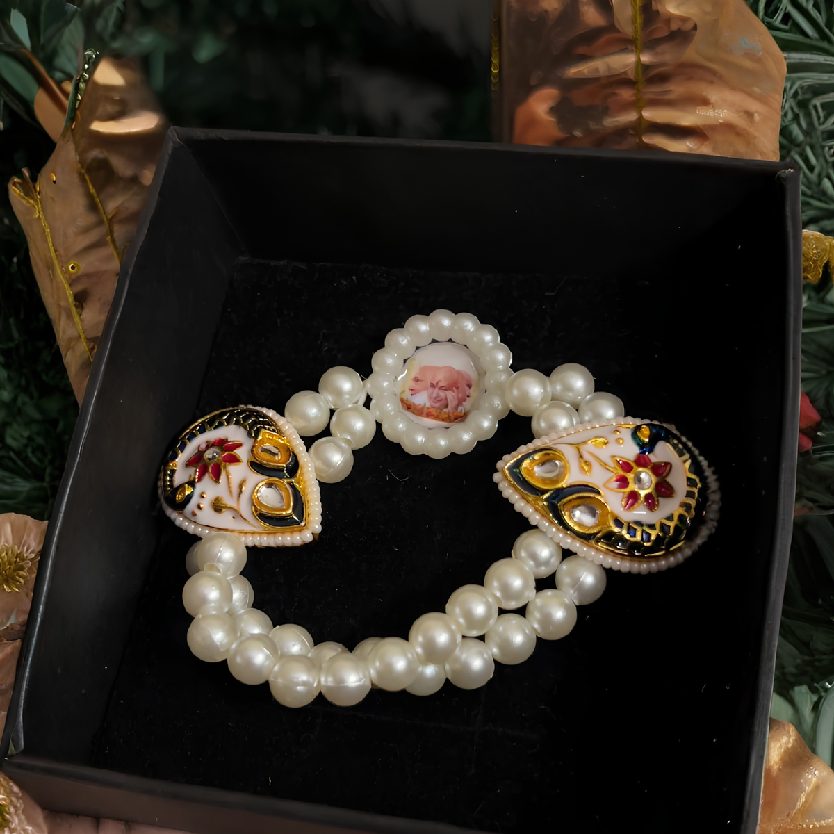 Divine Heritage: Pearl & Meenakari Blessing Bracelet for Sangat