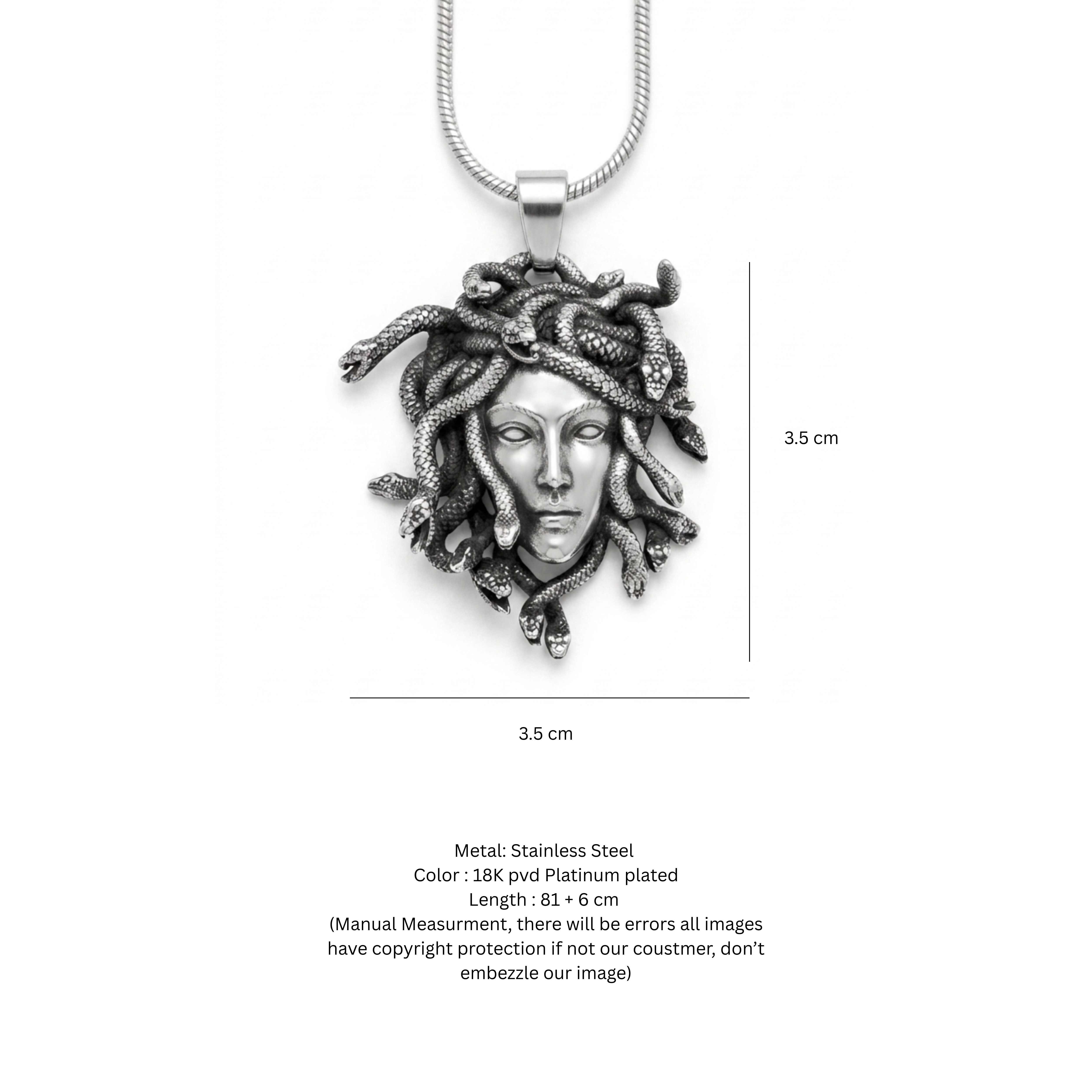 Medusa Gorgon Mythological Pendant Necklace