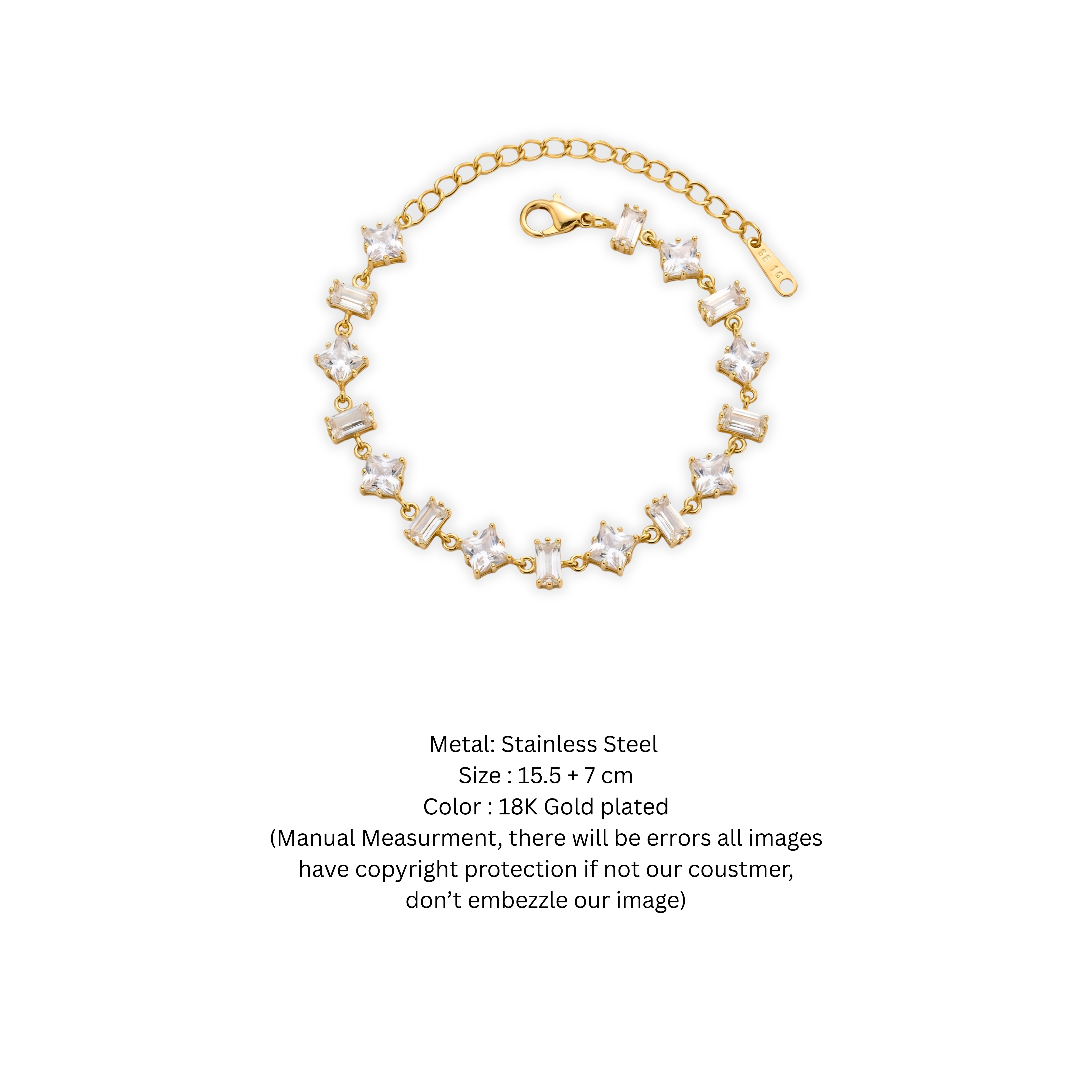Radiant Multi-Cut Diamond-Style Gold-Plated Bracelet