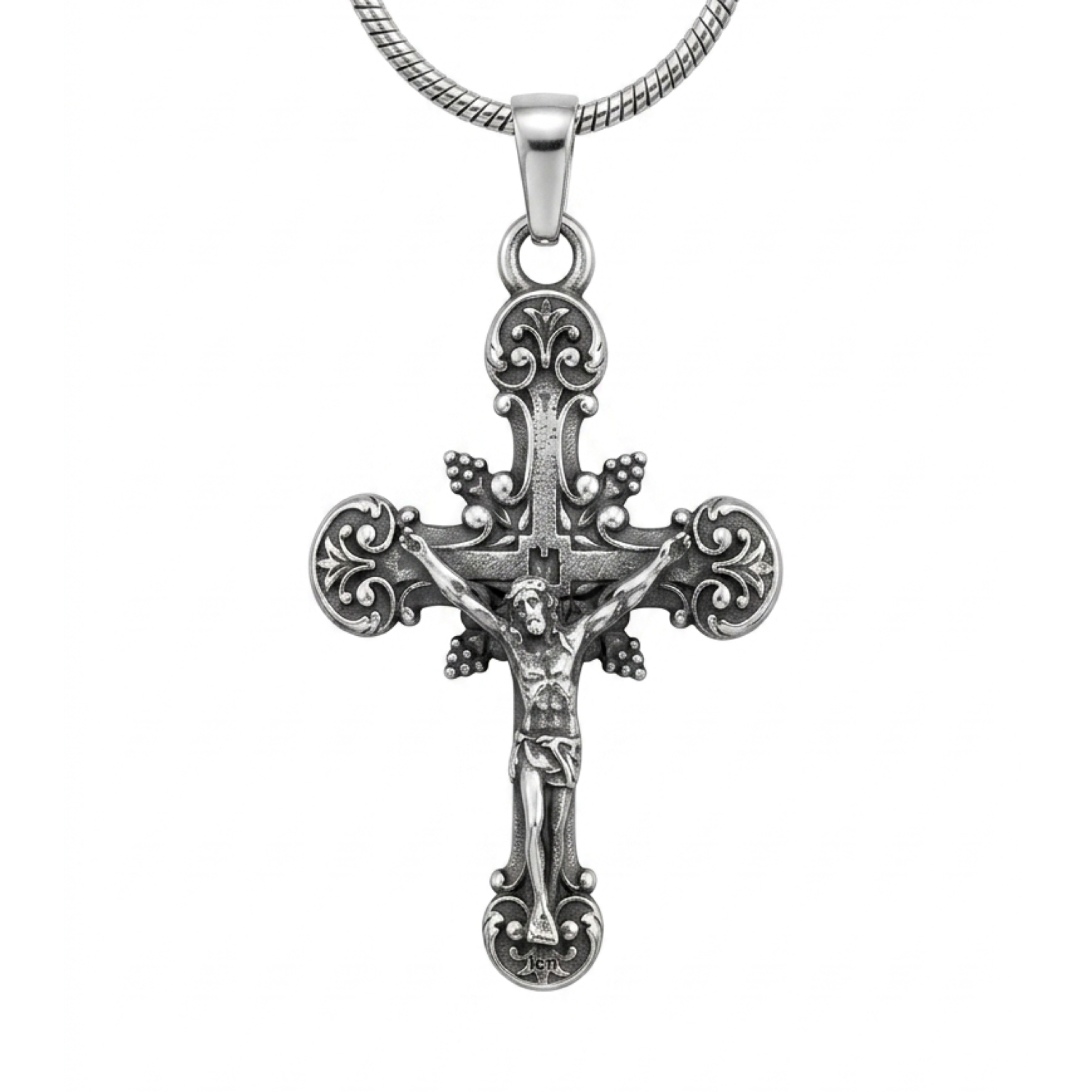 Antique Silver Ornate Crucifix Pendant