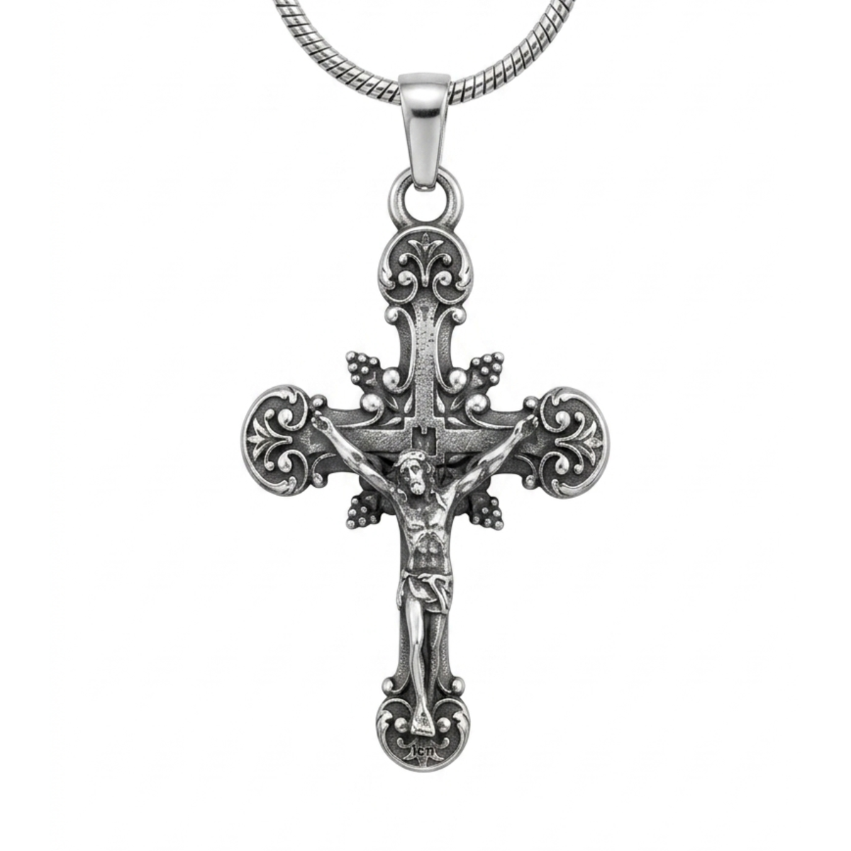 Antique Silver Ornate Crucifix Pendant