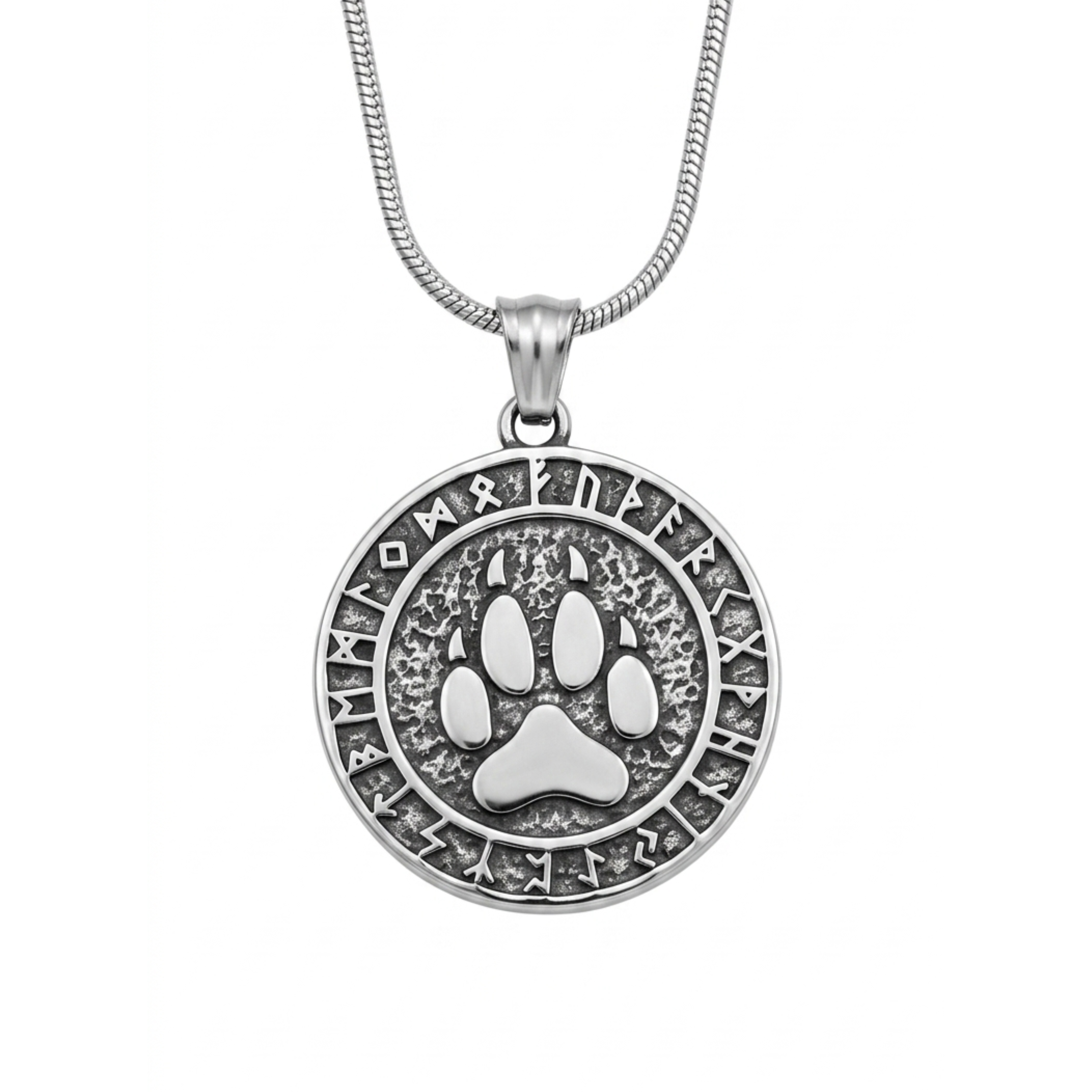 Handcrafted Norse Runic Bear Paw Medallion Necklace