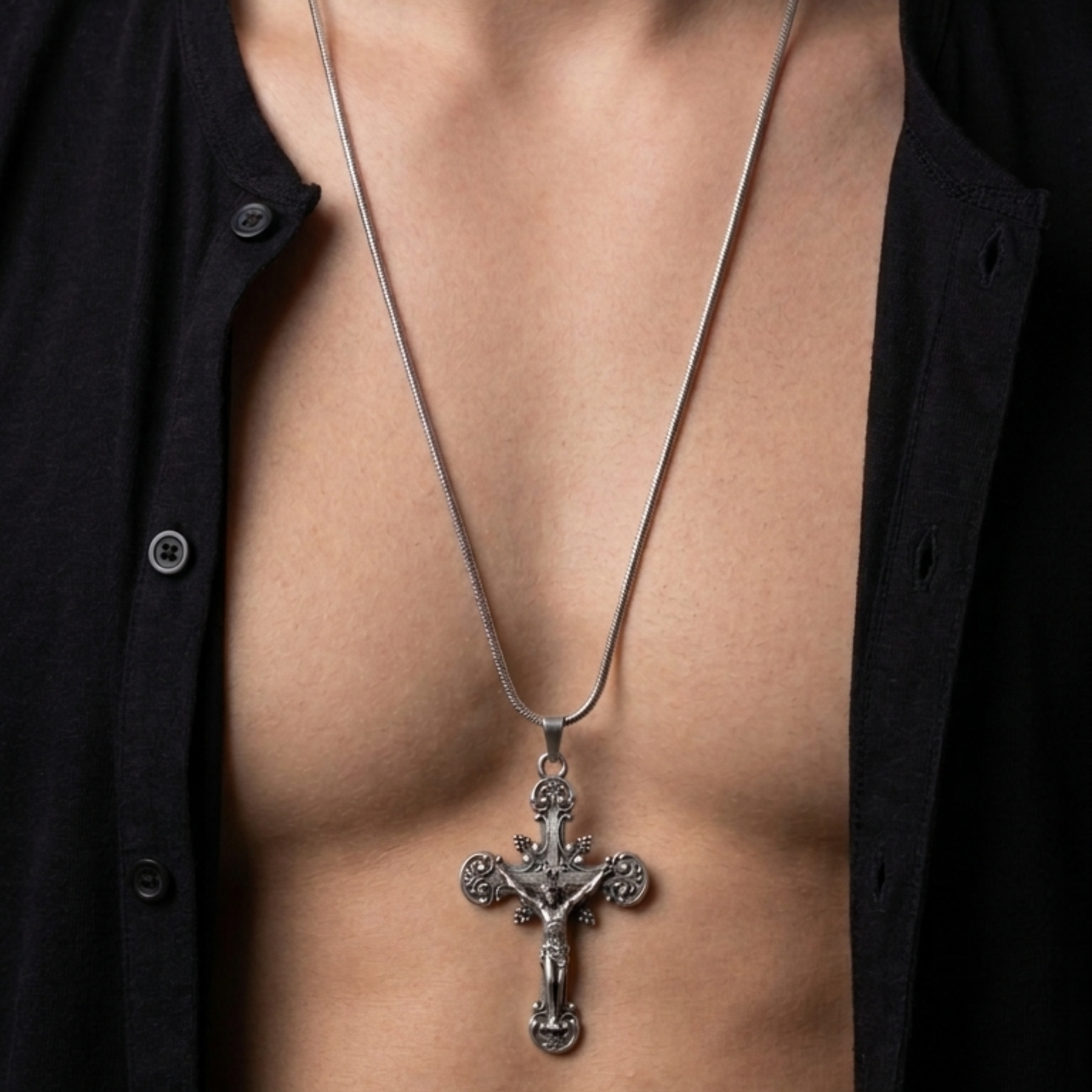 Antique Silver Ornate Crucifix Pendant