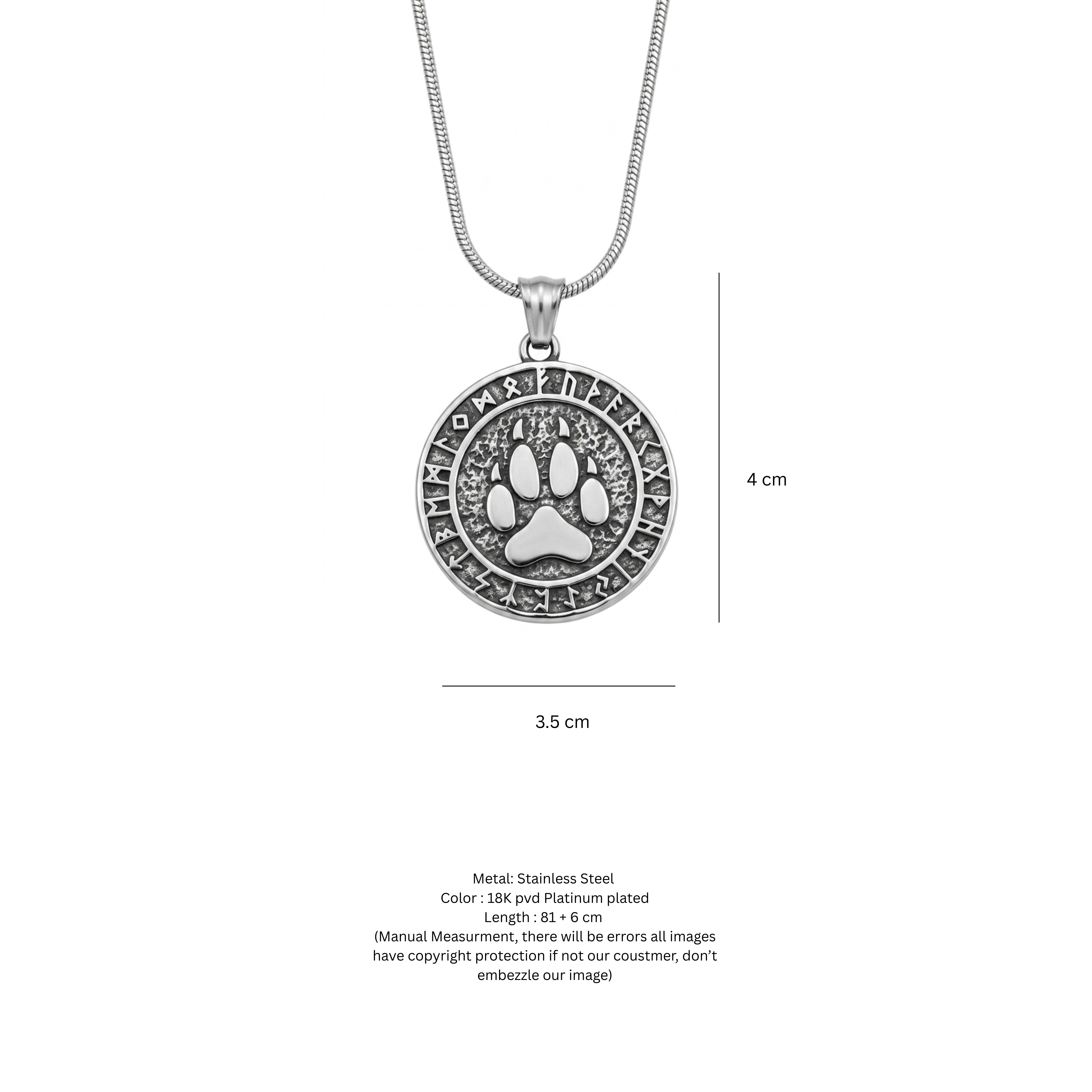 Handcrafted Norse Runic Bear Paw Medallion Necklace
